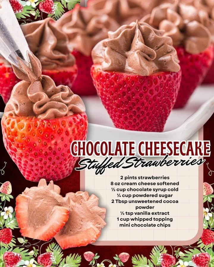 Chocolate cheesecake stuffed strawberries for a delightful dessert treat.