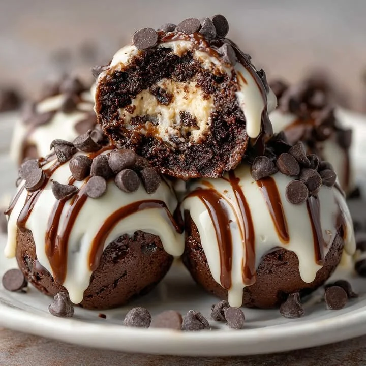 Chocolate chip cookie dough brownie bombs, rich and chewy dessert treats