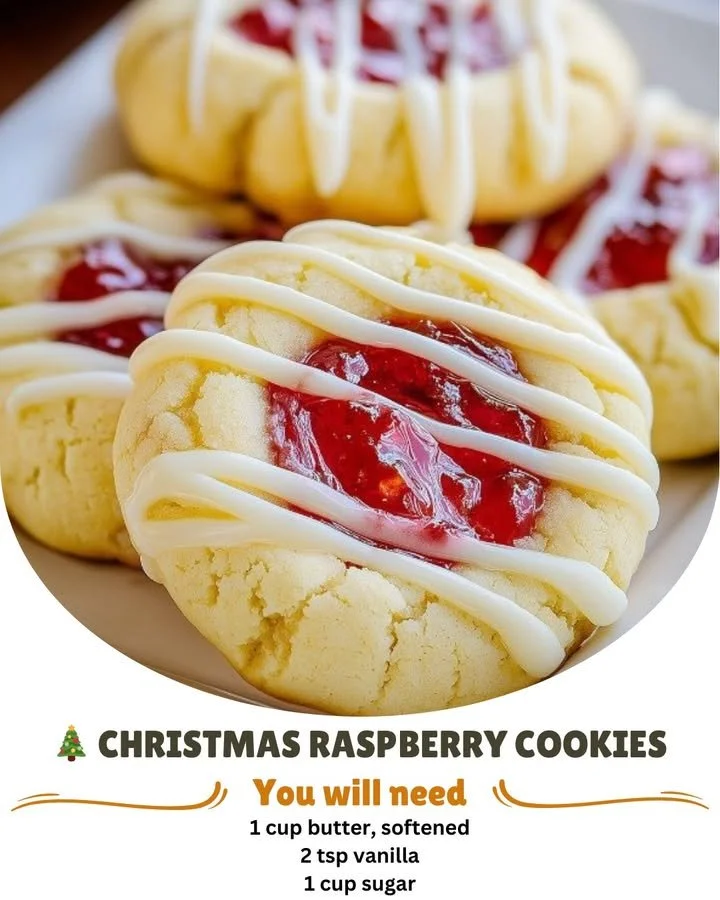 Delicious Christmas Raspberry Shortbread Cookies on a festive platter
