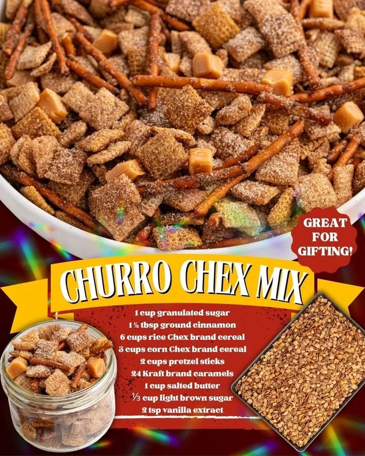 Delicious Churro Chex Mix with cinnamon and sugar coating