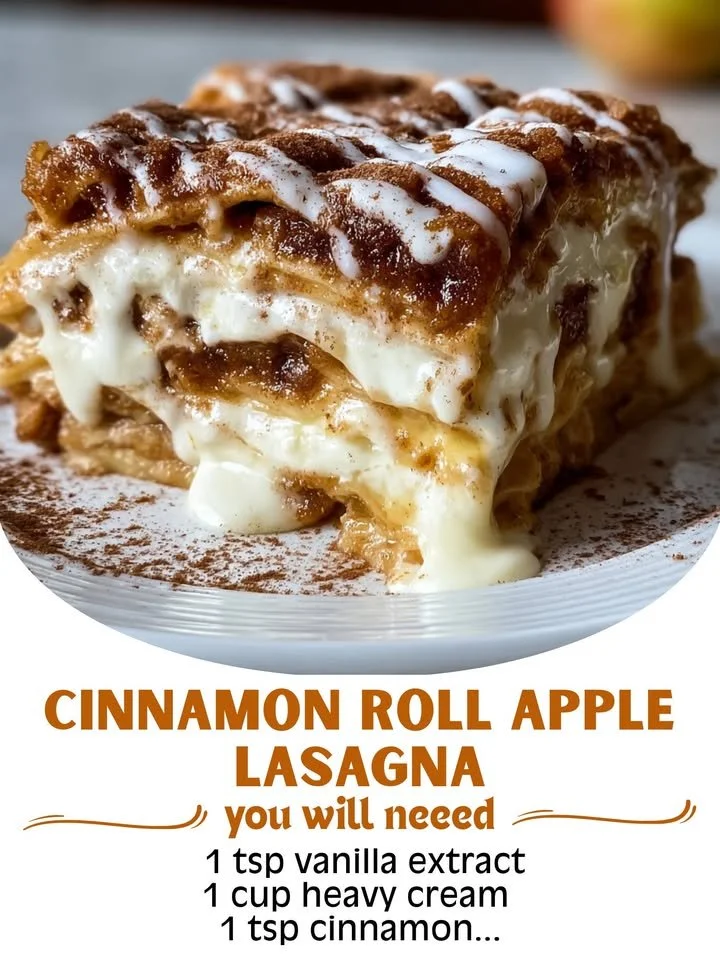Cinnamon Roll Apple Lasagna with layers of cinnamon rolls and spiced apples