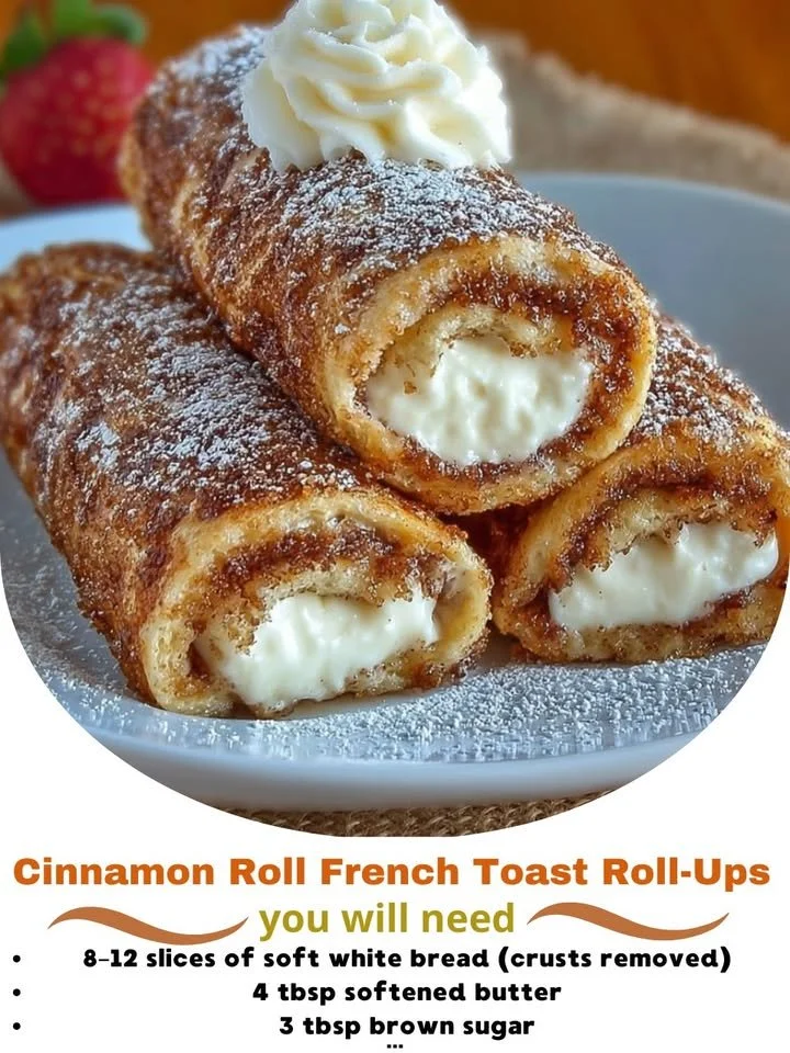 Delicious Cinnamon Roll French Toast Roll-Ups served on a plate