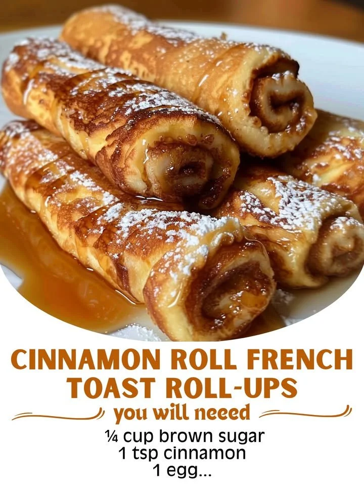Cinnamon roll French toast roll-ups displayed on a plate with syrup.