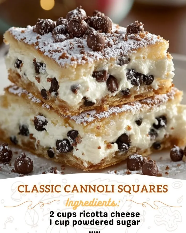 Delicious homemade classic Cannoli Squares with creamy filling