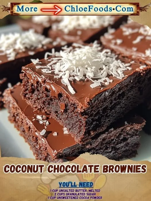 Delicious homemade coconut chocolate brownies on a plate