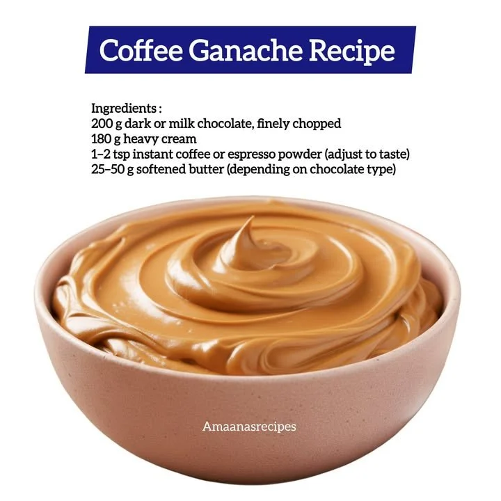 Delicious Coffee Ganache drizzled over a cake with coffee beans in the background.