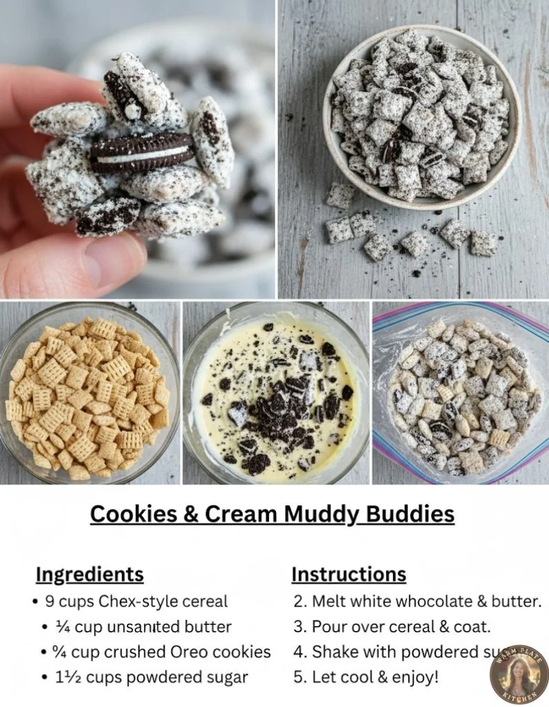 Bowl of Cookies & Cream Muddy Buddies snack mix