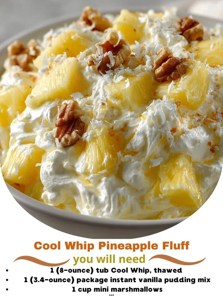 Delicious Cool Whip Pineapple Fluff dessert in a bowl