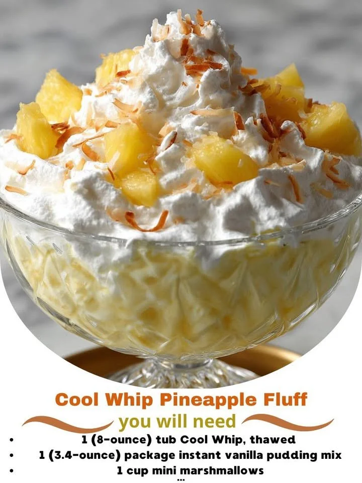 Delicious Pineapple Fluff dessert made with Cool Whip served in a bowl