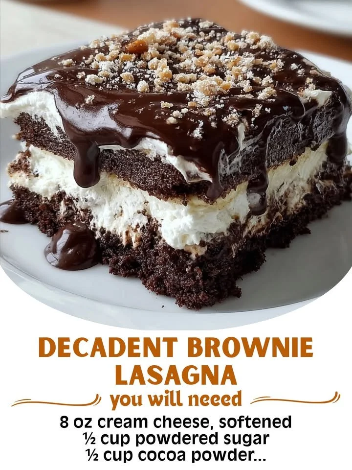 Decadent brownie lasagna dessert with rich chocolate layers