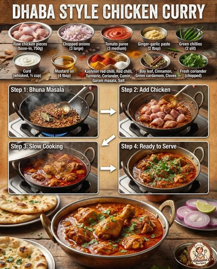 Bowl of Dhaba Style Chicken Curry with spices and herbs