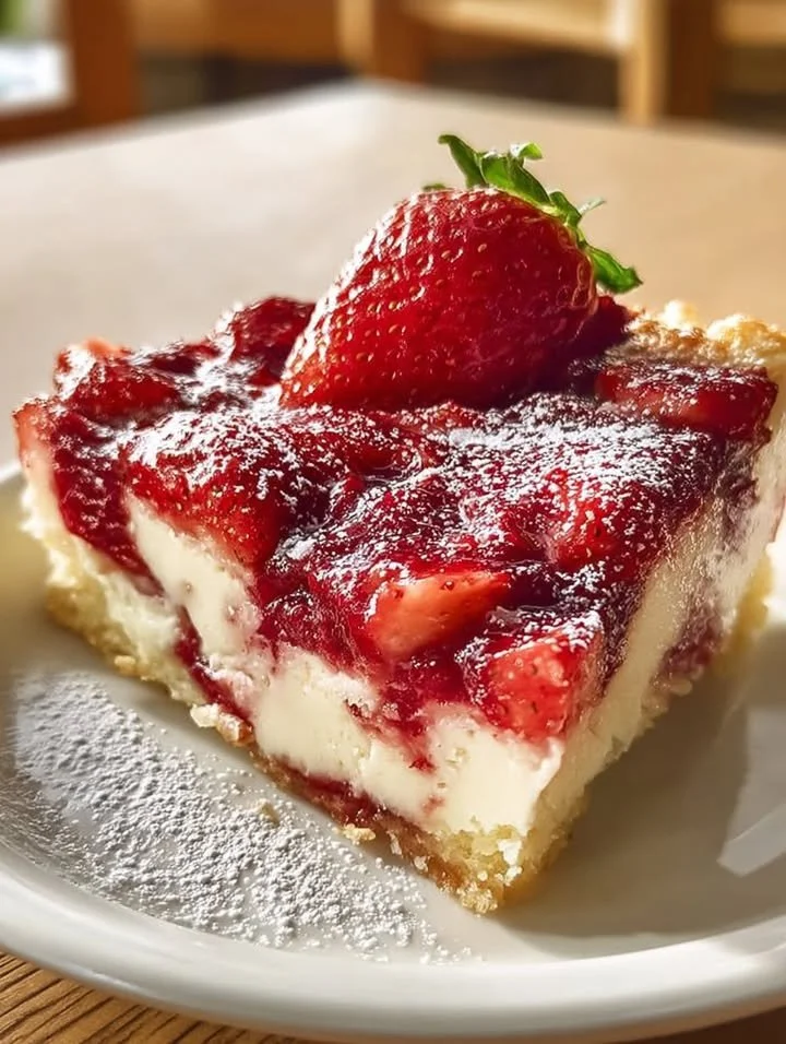 Delicious Donna Wood strawberry cheesecake dump cake ready to be served