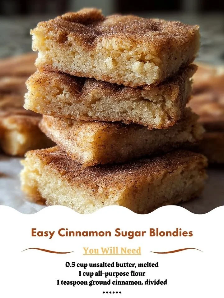 Delicious easy cinnamon sugar blondies topped with sweet cinnamon sugar