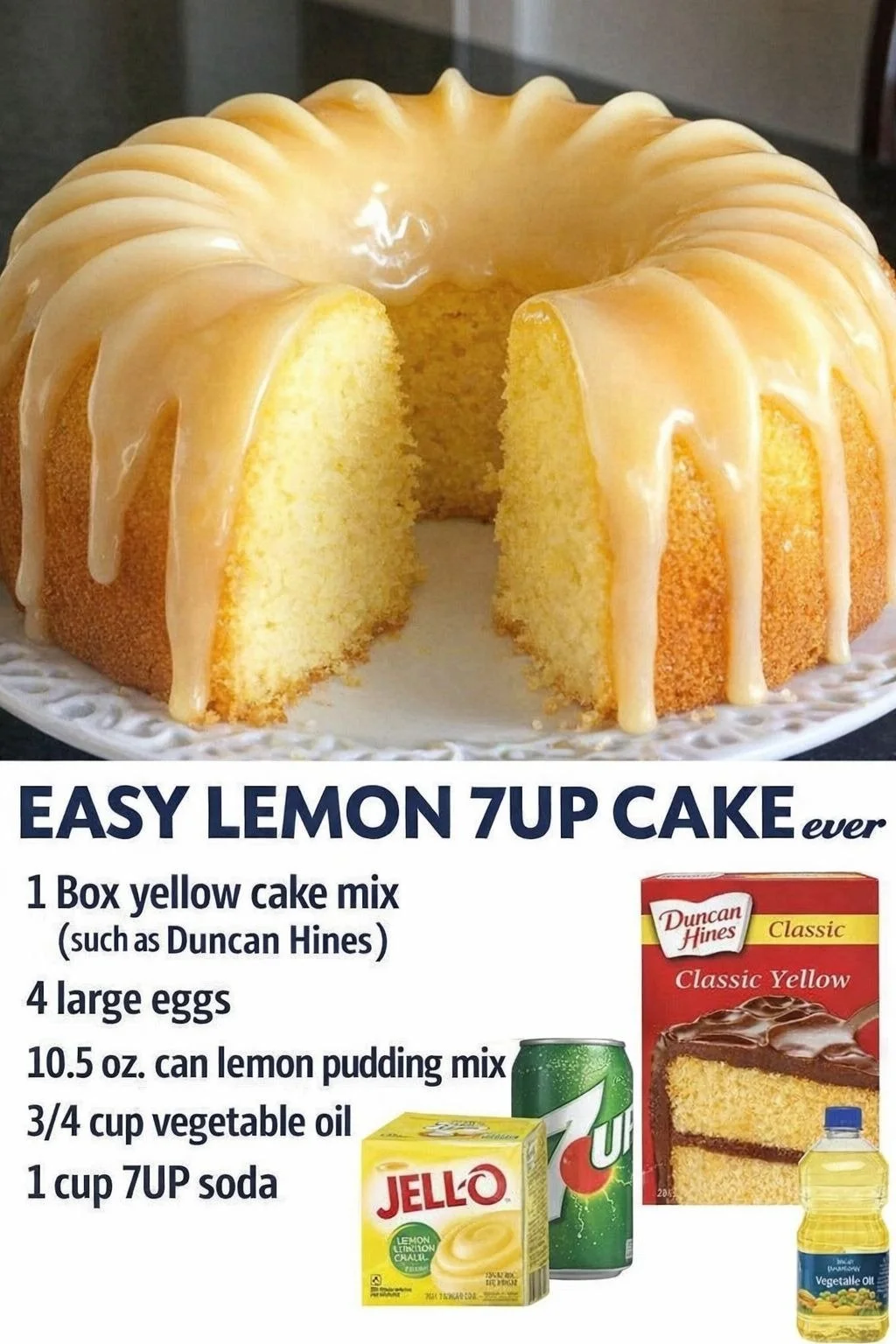Delicious Easy Lemon 7up Cake with icing on a plate