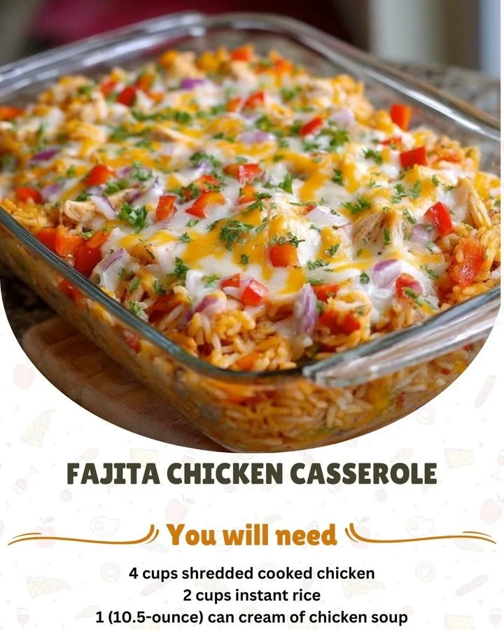 Delicious fajita chicken casserole with peppers and cheese