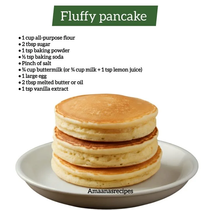 Fluffy pancake served with syrup and berries on a plate