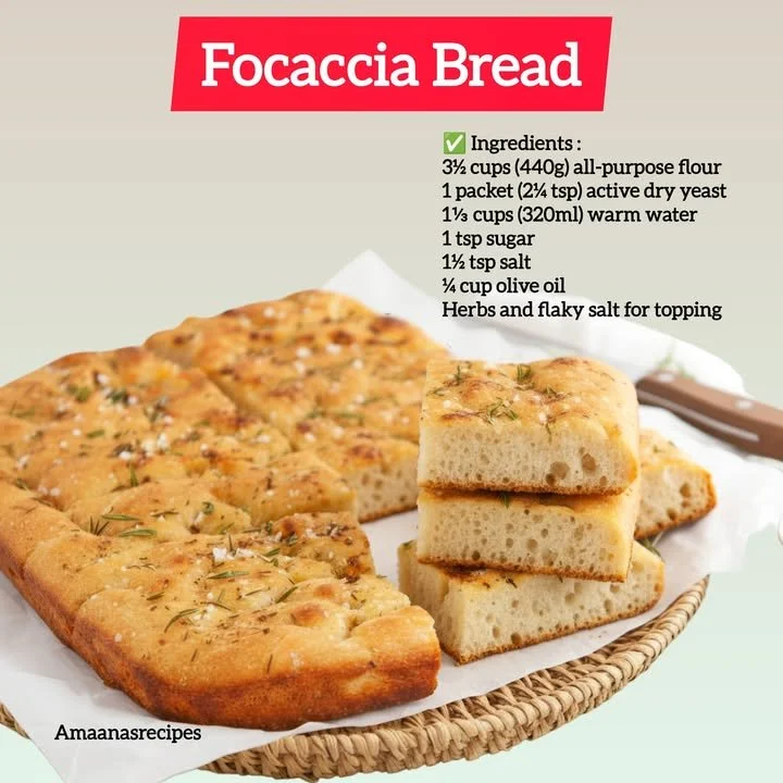 Freshly baked focaccia bread with herbs and olive oil