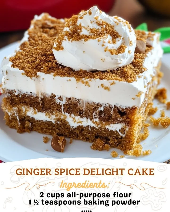 Delicious slice of Ginger Spice Delight Cake with warm spices and frosting