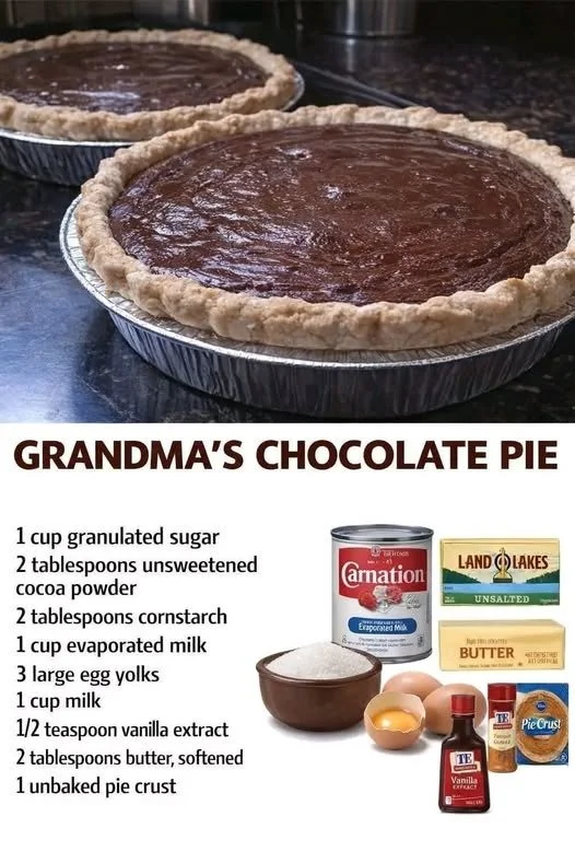 Slice of Grandma's Chocolate Pie served on a plate with a fork