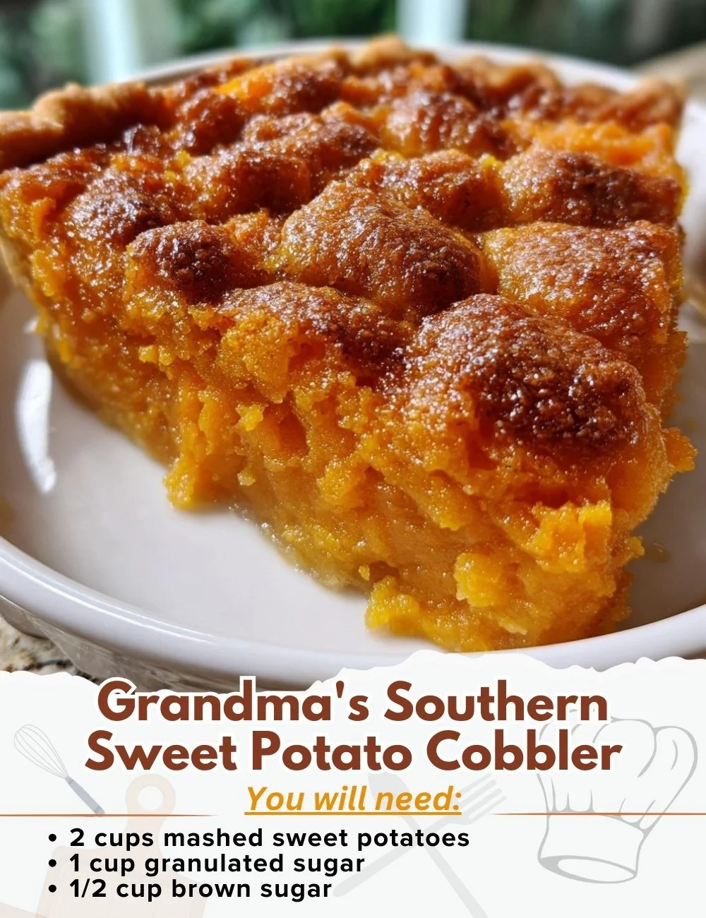 Delicious Grandma's Southern sweet potato cobbler served in a dish
