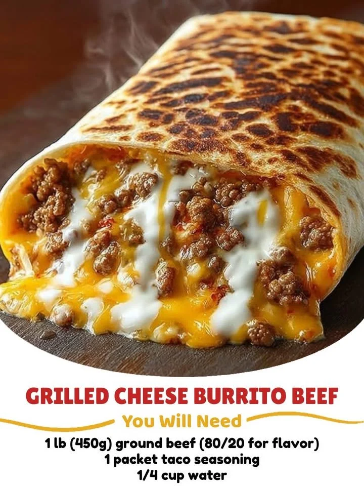 Grilled cheese burrito beef with melted cheese and savory beef filling