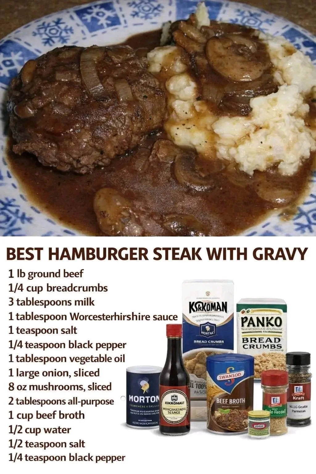 Delicious hamburger steak served with creamy gravy on a plate