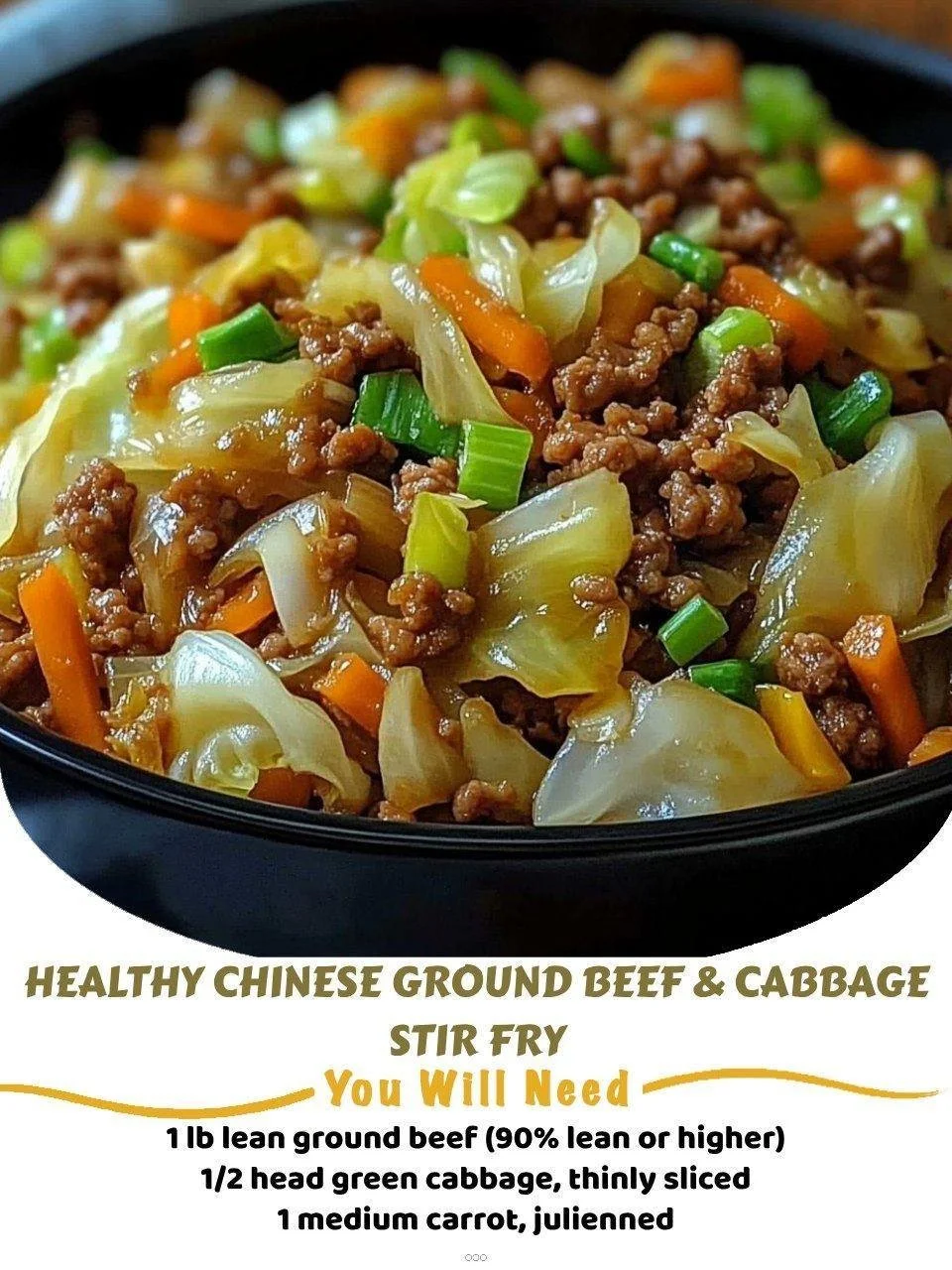 Healthy Chinese ground beef stir fry with cabbage in a skillet