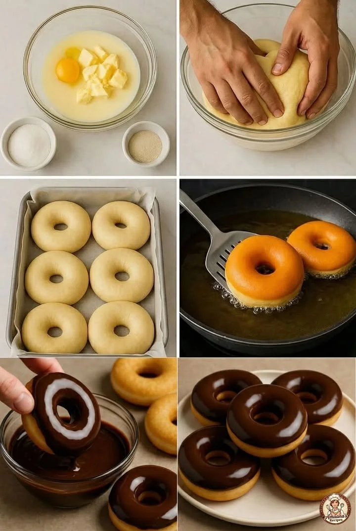 Delicious homemade chocolate glazed donuts ready to enjoy