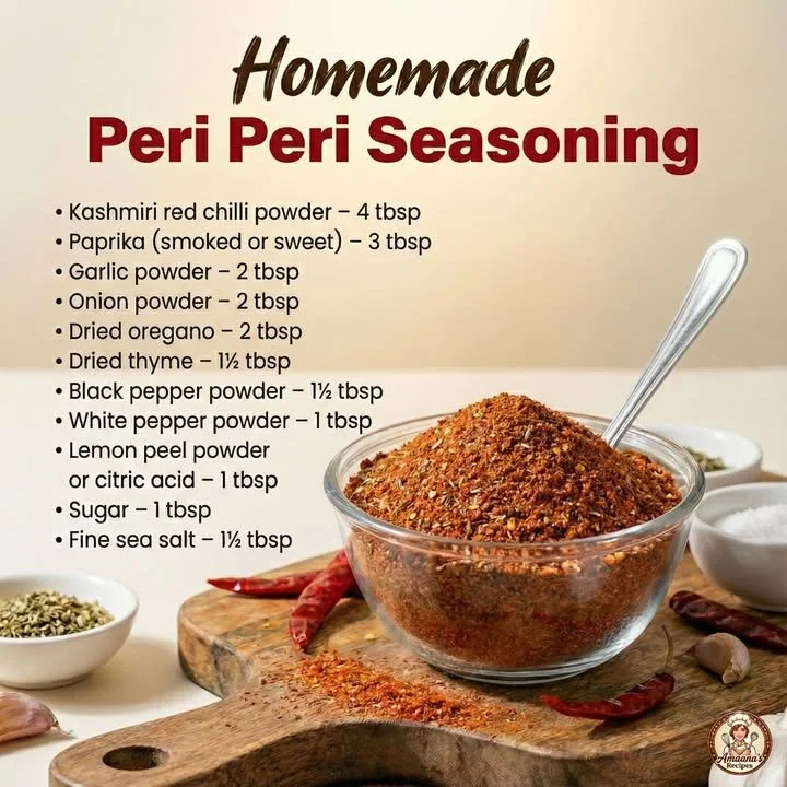 Homemade peri peri seasoning mix with spices in a jar