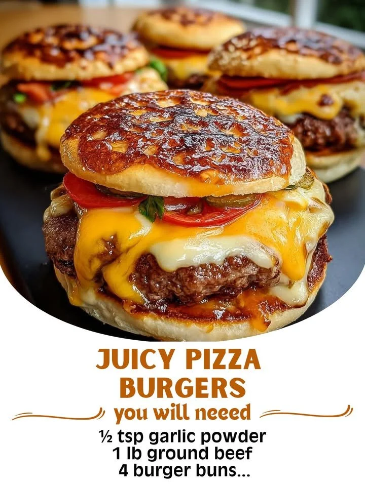 Delicious juicy pizza burger with melted cheese and fresh toppings