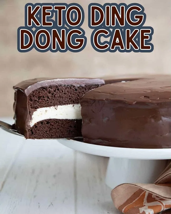 Delicious Keto Ding Dong Cake with chocolate and cream filling, low-carb dessert