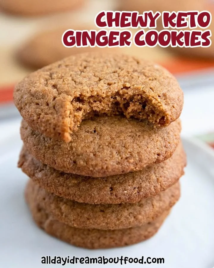 Freshly baked Keto Ginger Cookies on a wooden table