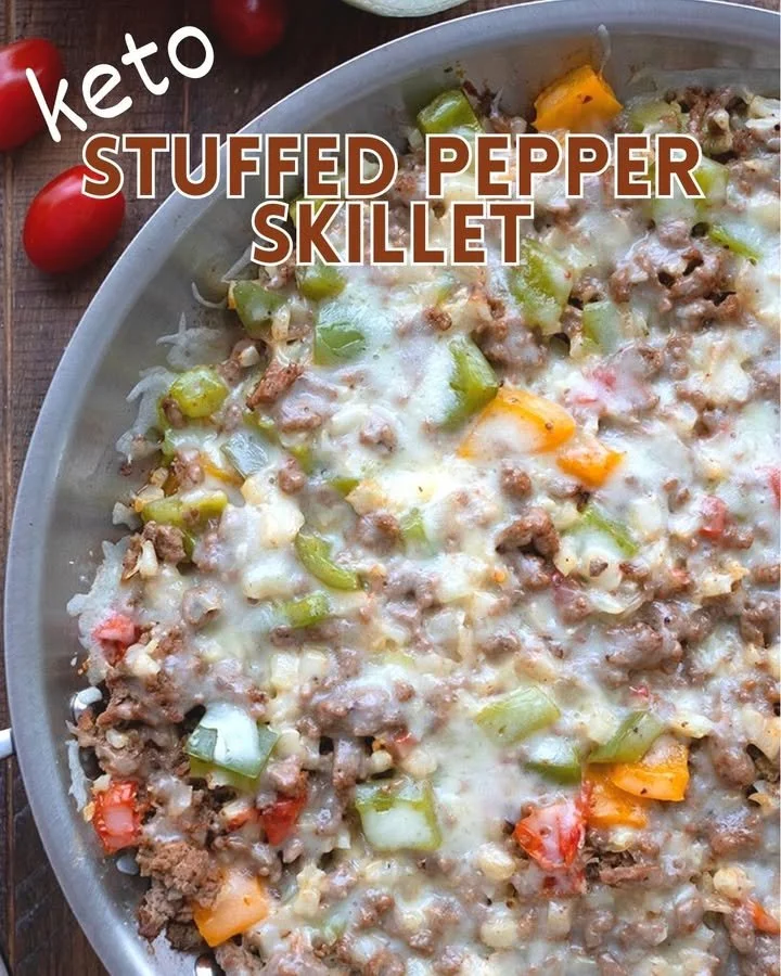 Keto Stuffed Pepper Skillet with colorful bell peppers and savory filling