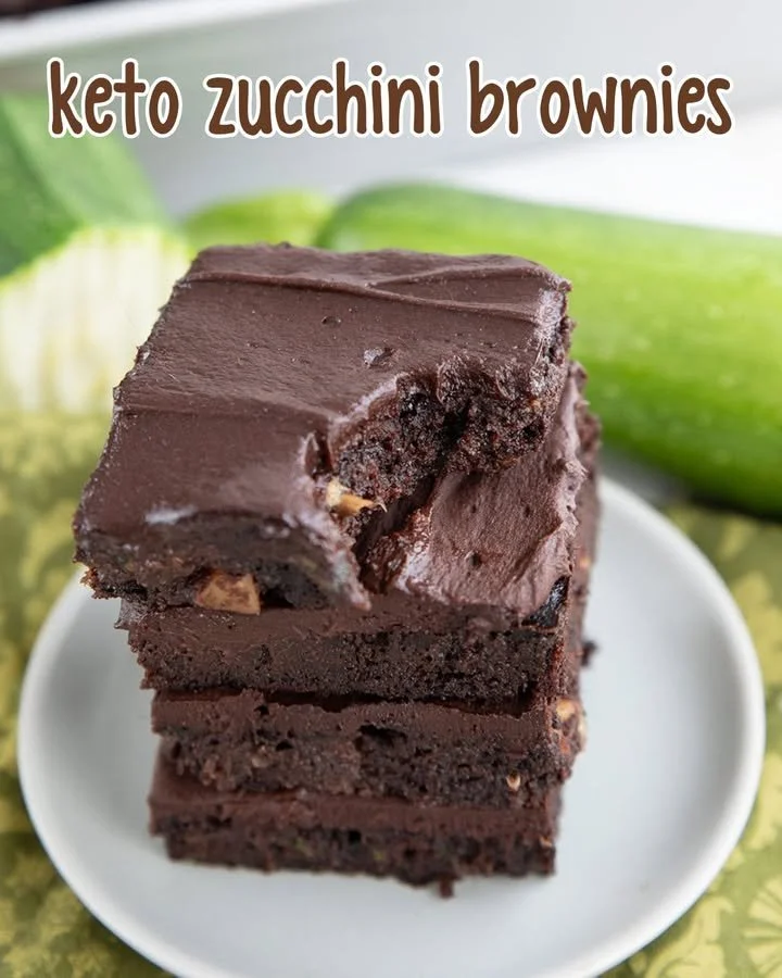 Delicious keto zucchini brownies topped with nuts and chocolate chips