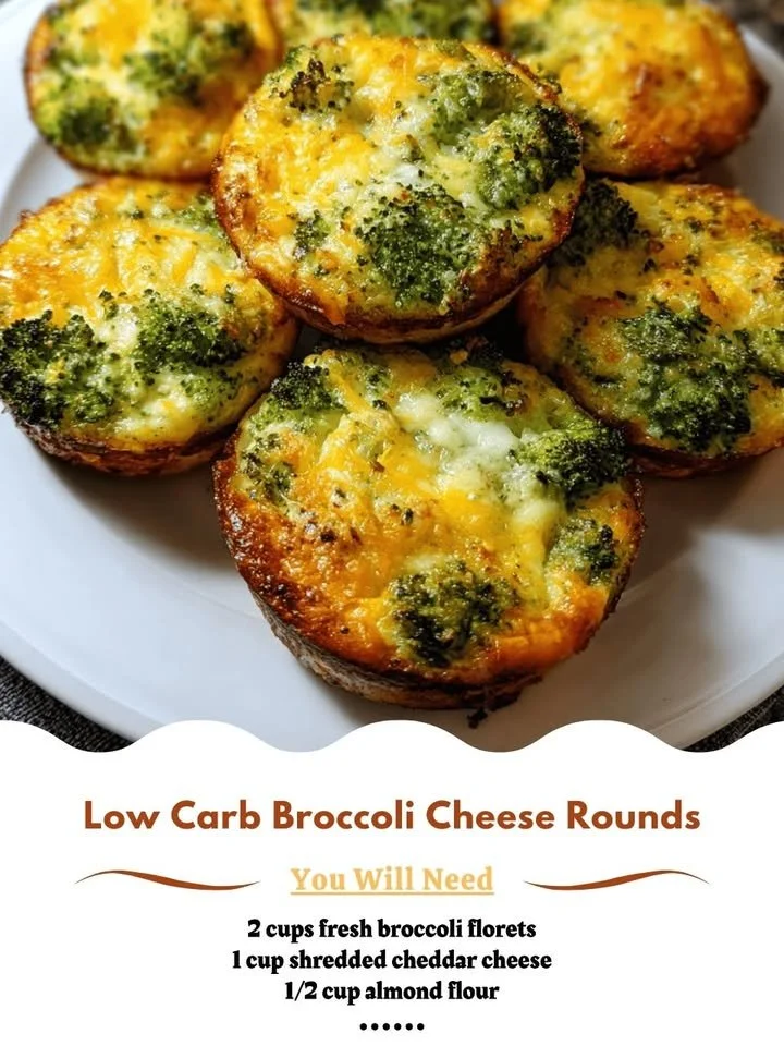 Low carb broccoli cheese rounds on a serving platter