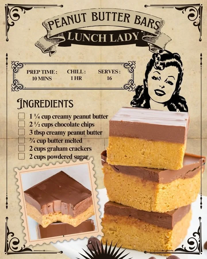 Delicious Lunch Lady Peanut Butter Bars with creamy peanut butter topping.