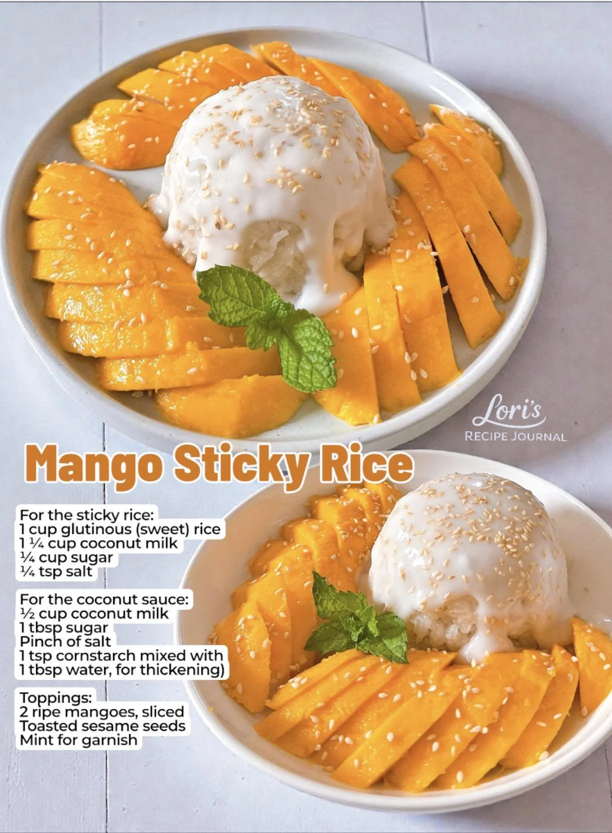Delicious Mango Sticky Rice served with fresh mango slices and coconut sauce.