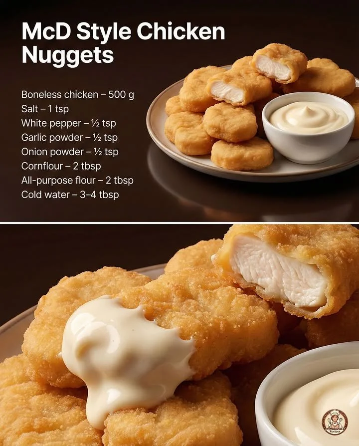 Crispy McDonald's style chicken nuggets served with dipping sauce