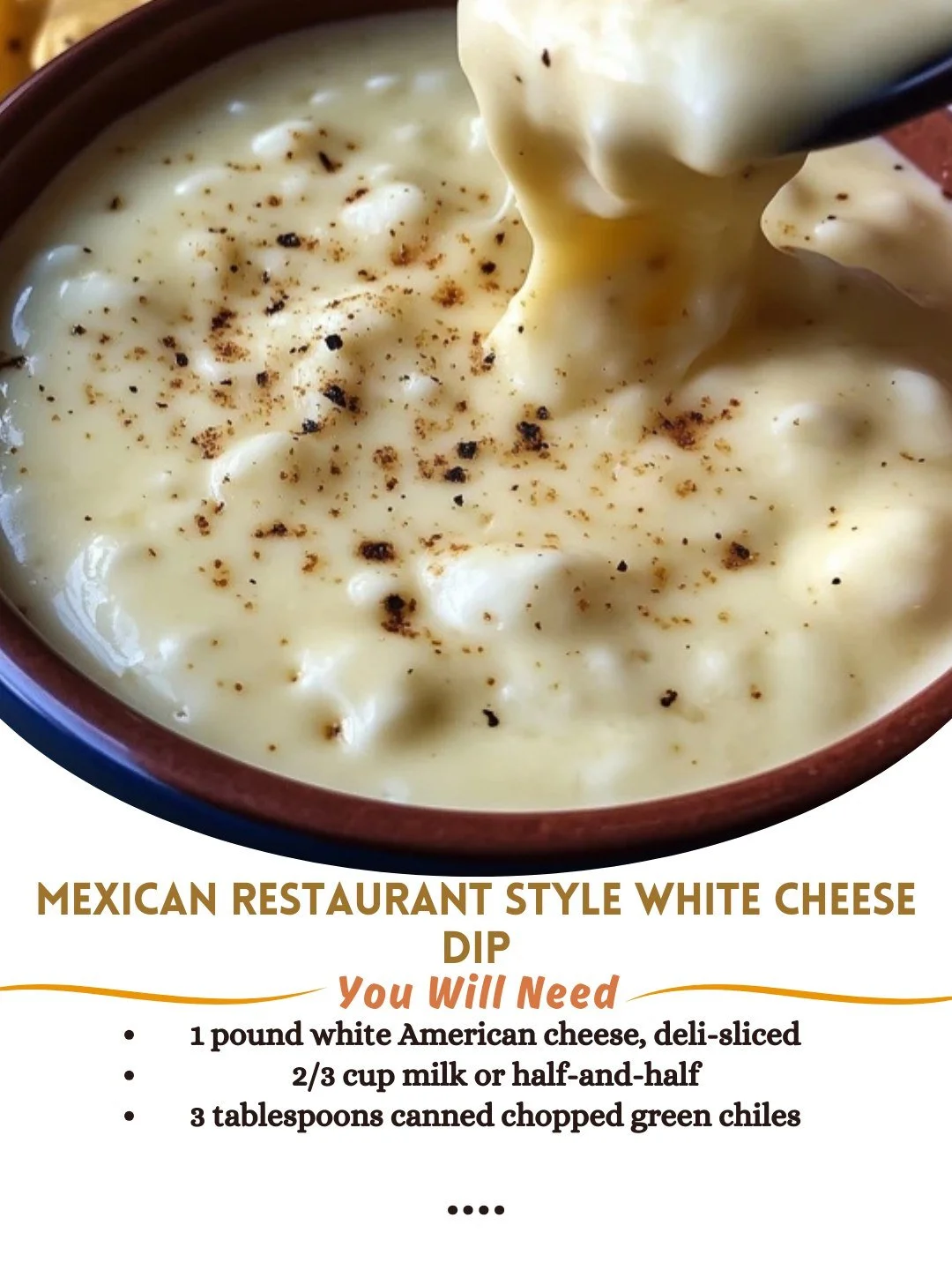 Creamy Mexican restaurant style white cheese dip served with tortilla chips