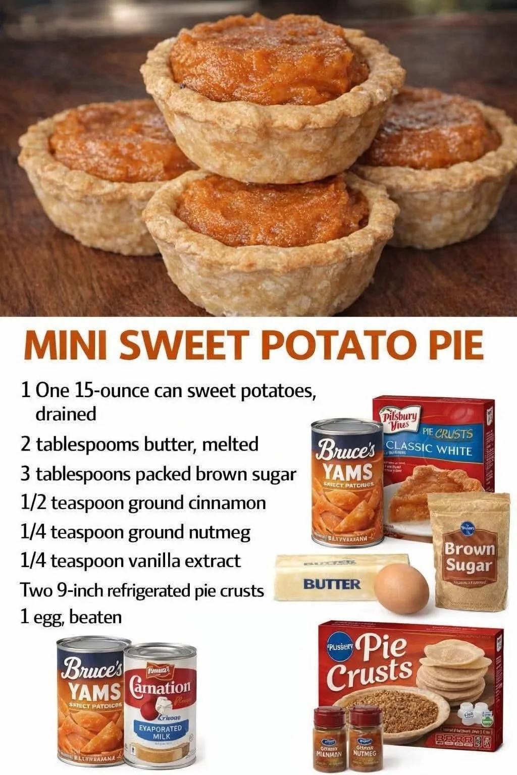 Mini sweet potato pie served on a rustic plate garnished with whipped cream.