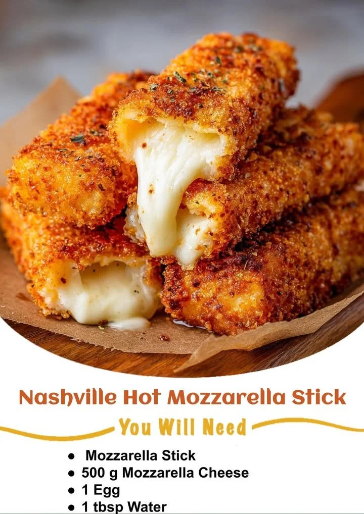 Crispy Nashville hot mozzarella sticks with a spicy coating