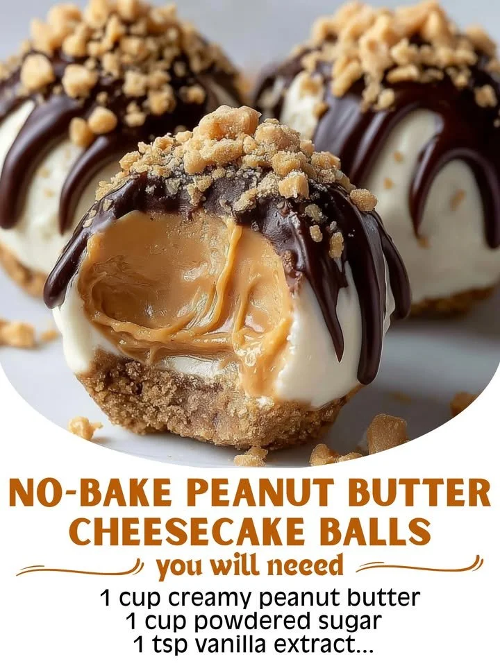 Delicious no-bake peanut butter cheesecake balls on a serving platter