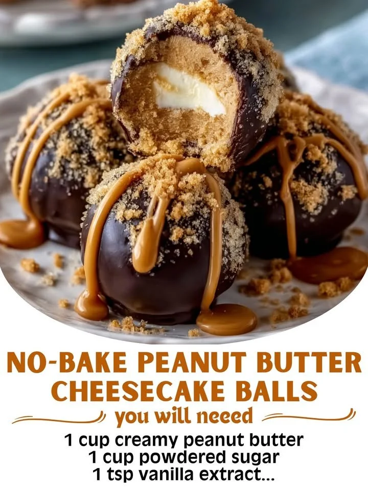 No-Bake Peanut Butter Cheesecake Balls dessert on a white plate