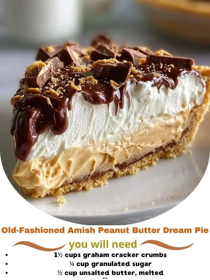 Slice of Old-Fashioned Amish Peanut Butter Dream Pie on a plate
