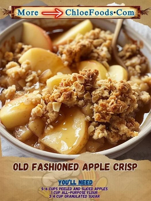 Delicious Old Fashioned Apple Crisp with golden apples and crumbly topping