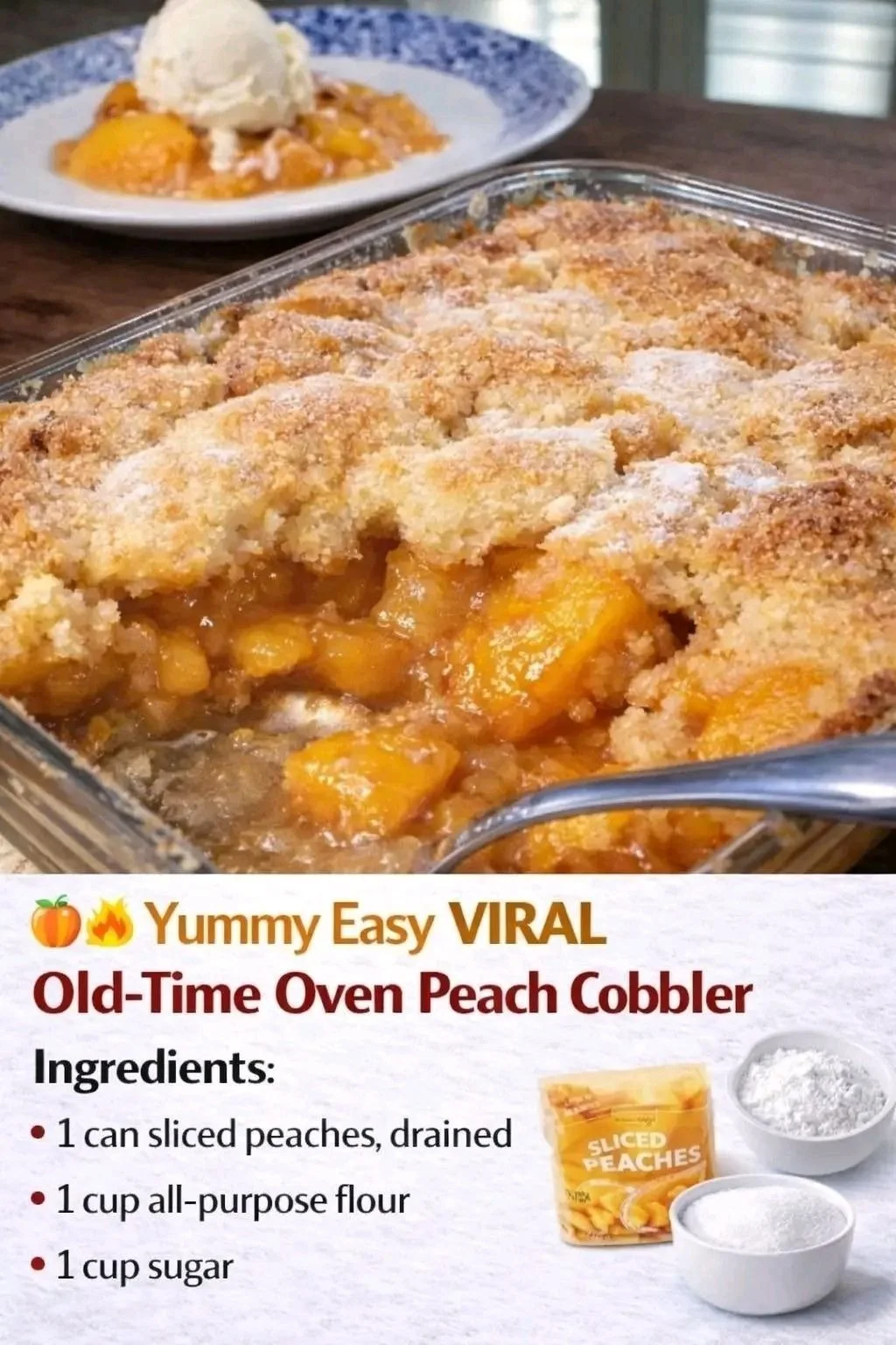 Delicious Old Time Oven Peach Cobbler served in a rustic dish