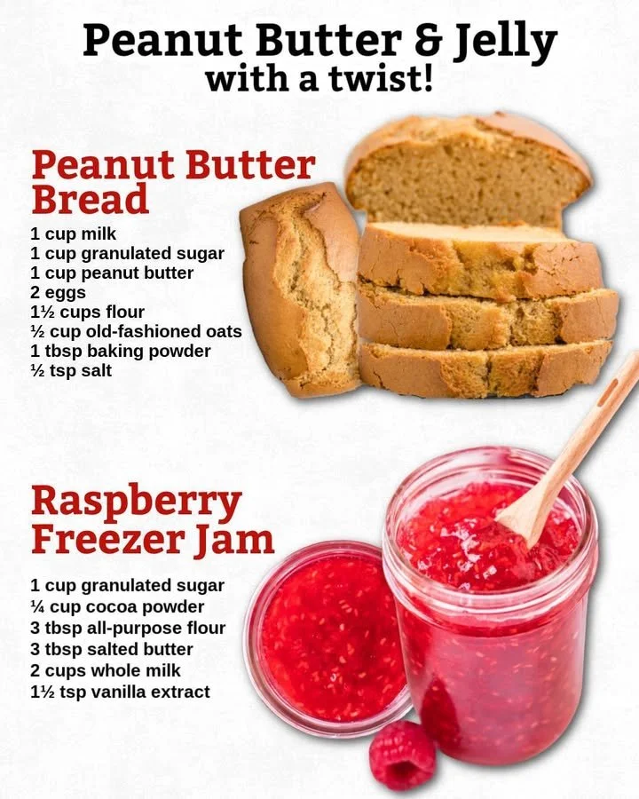 A loaf of peanut butter bread served with raspberry freezer jam on top