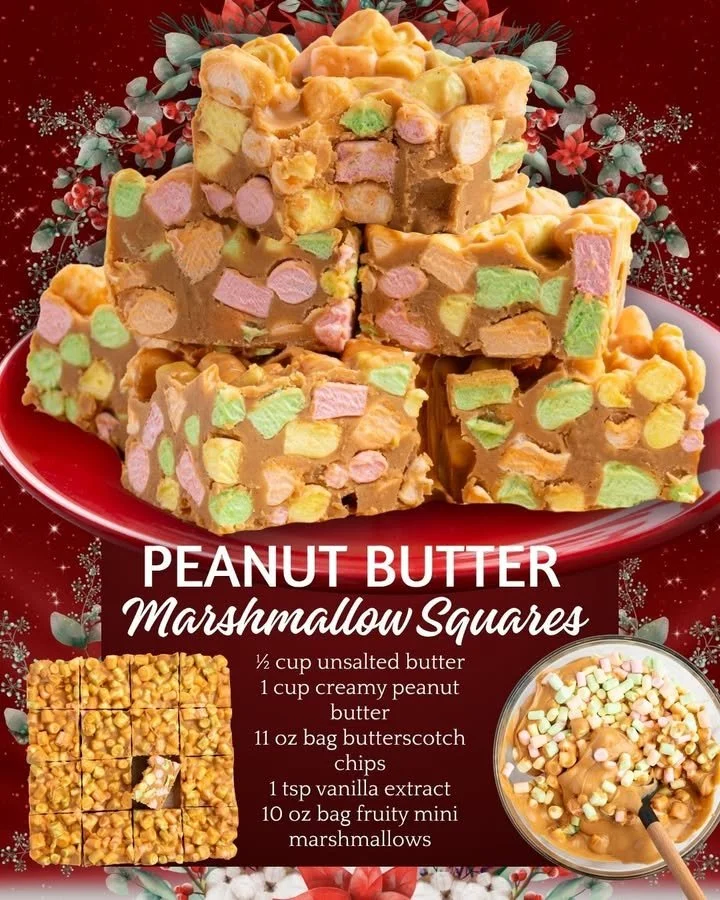 Delicious homemade Peanut Butter Marshmallow Squares on a plate