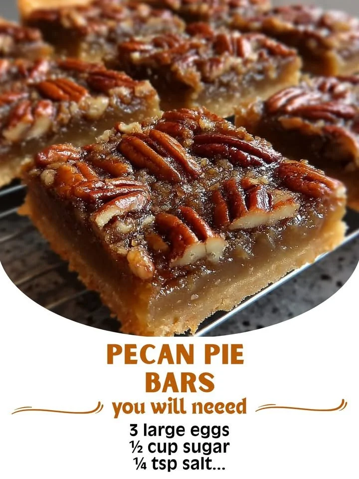 Delicious pecan pie bars with a crunchy topping and caramel filling.