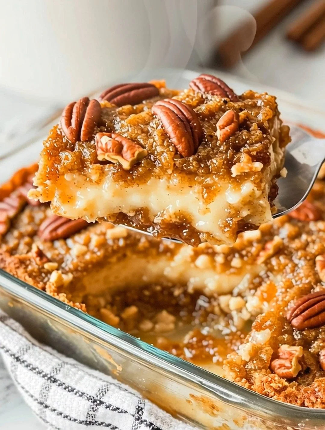 Delicious Pecan Pie Dump Cake served on a plate